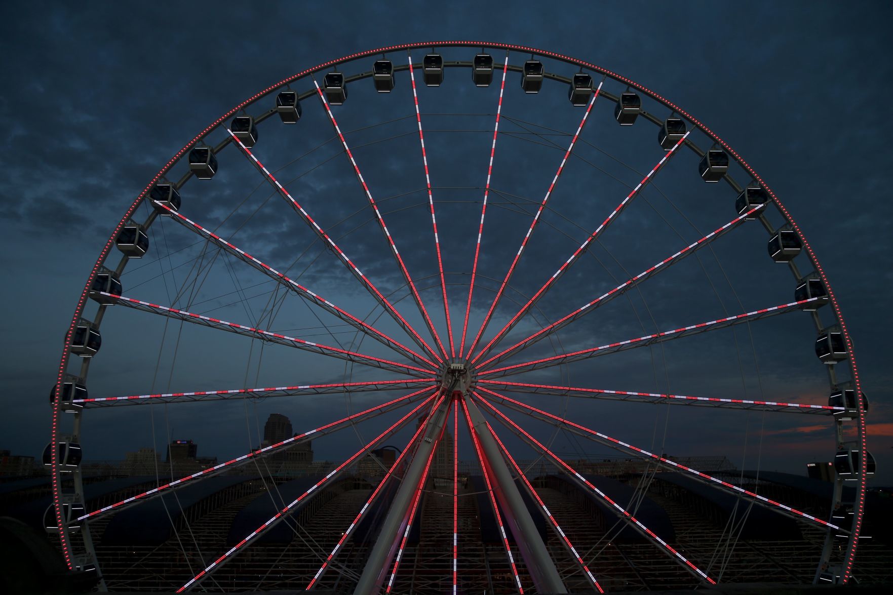 The St. Louis Wheel at Union Station lights up the sky